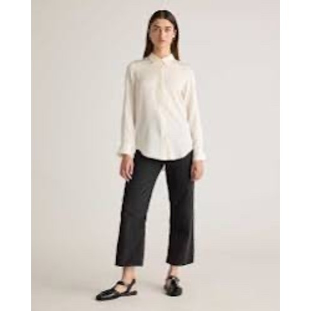 Quince Silk Spandex Ivory Long Sleeve Blouse XL CS001 FA24 - Picture 3 of 8